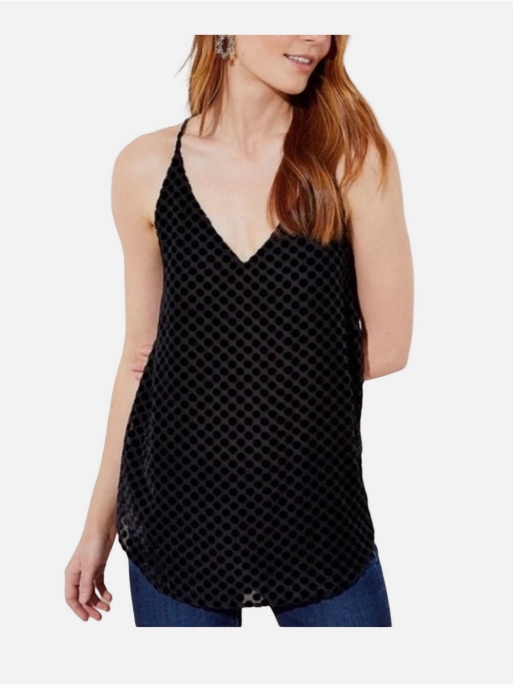 Loft Plus 18  Black Raise Velvet Polka Dot Cami Tank Top Size  New